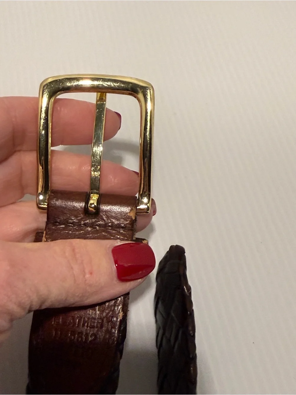 VTG 80s 90s Men's Brown Braided Leather Belt Gold Buckle Size 44 Retro Preppy